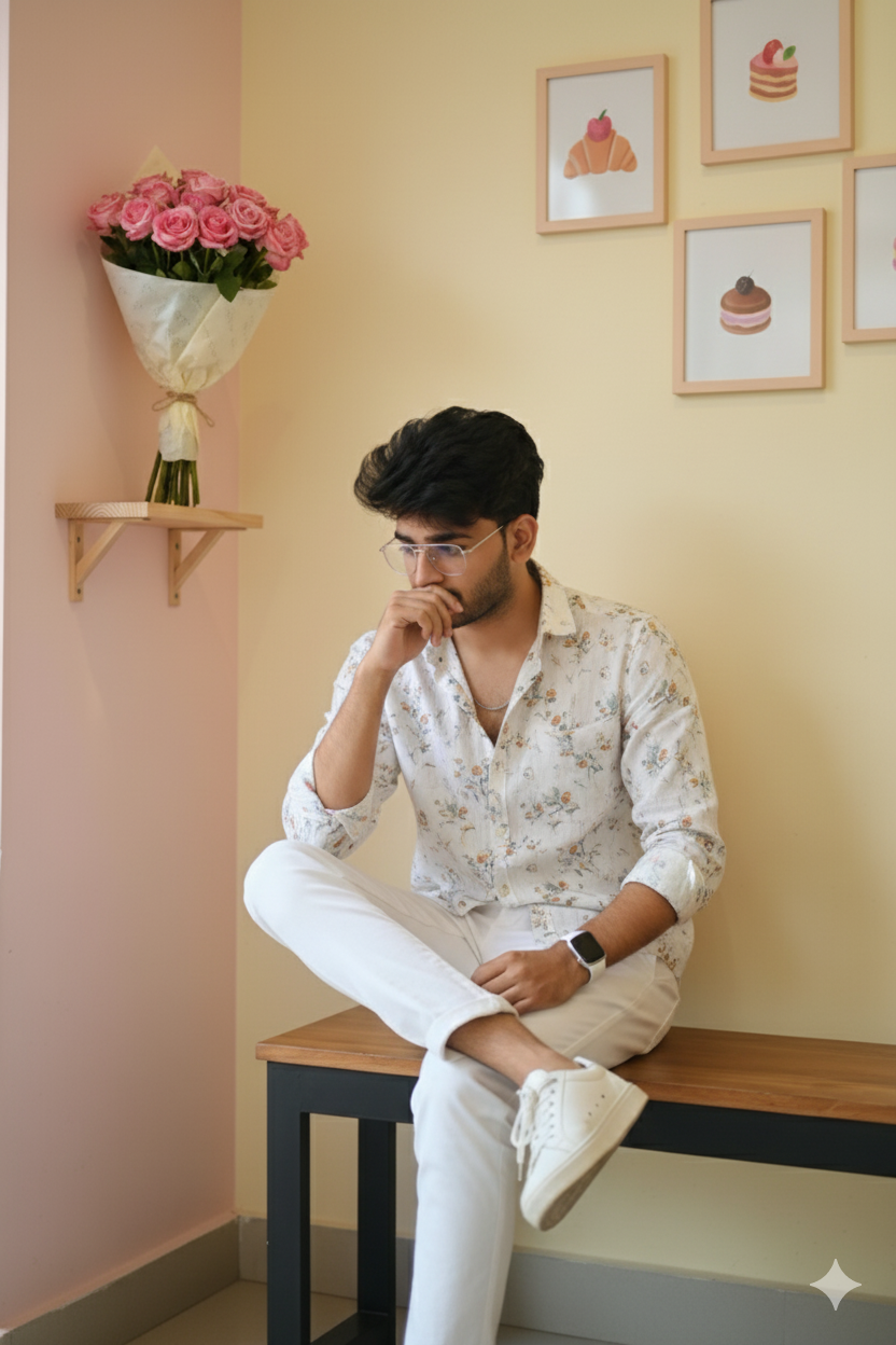 Premium White Floral Printed Shirt – Casual & Party Wear