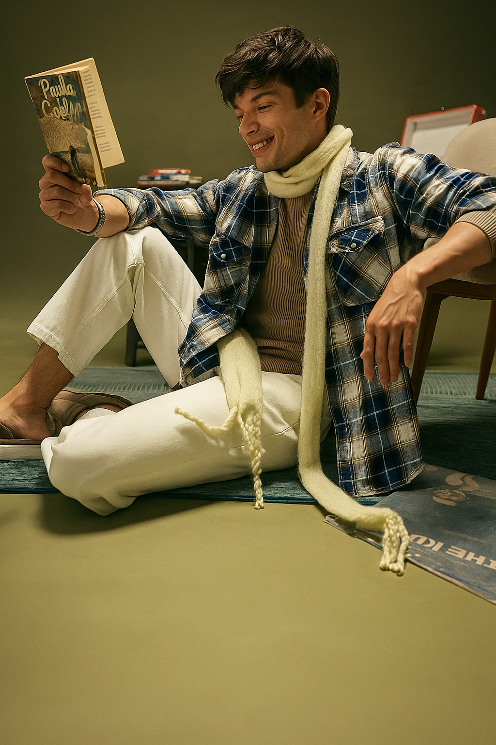 Golden Retriever in Blue Check Flannel Shirt – Cozy & Trendy Look