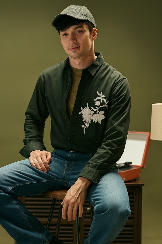 Green Floral Cotton Shirt – Premium Casual Wear