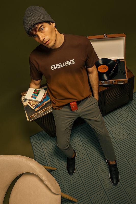 Oversized Brown "Excellence" T-Shirt