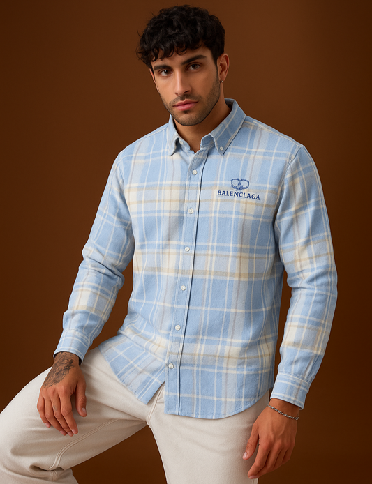 Sky Blue Checked Casual Shirt for Men