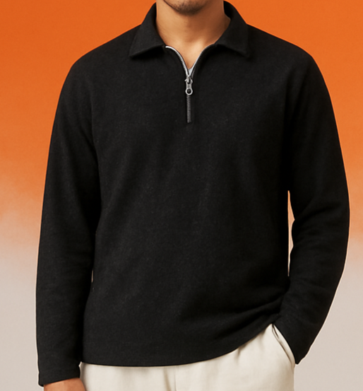 Men’s Black Half-Zip High Neck Sweatshirt – Long Sleeve